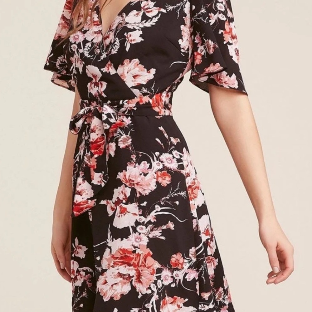 BB Dakota Black Floral Wrap Dress